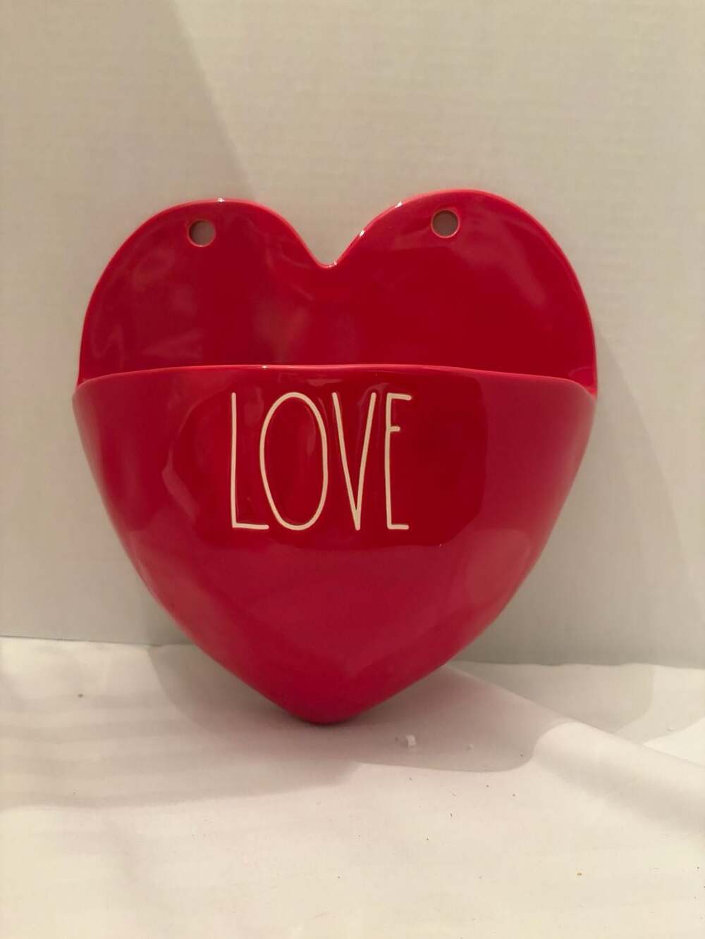 Rae Dunn LOVE Red Heart Shaped Ceramic Wall Pocket Planter